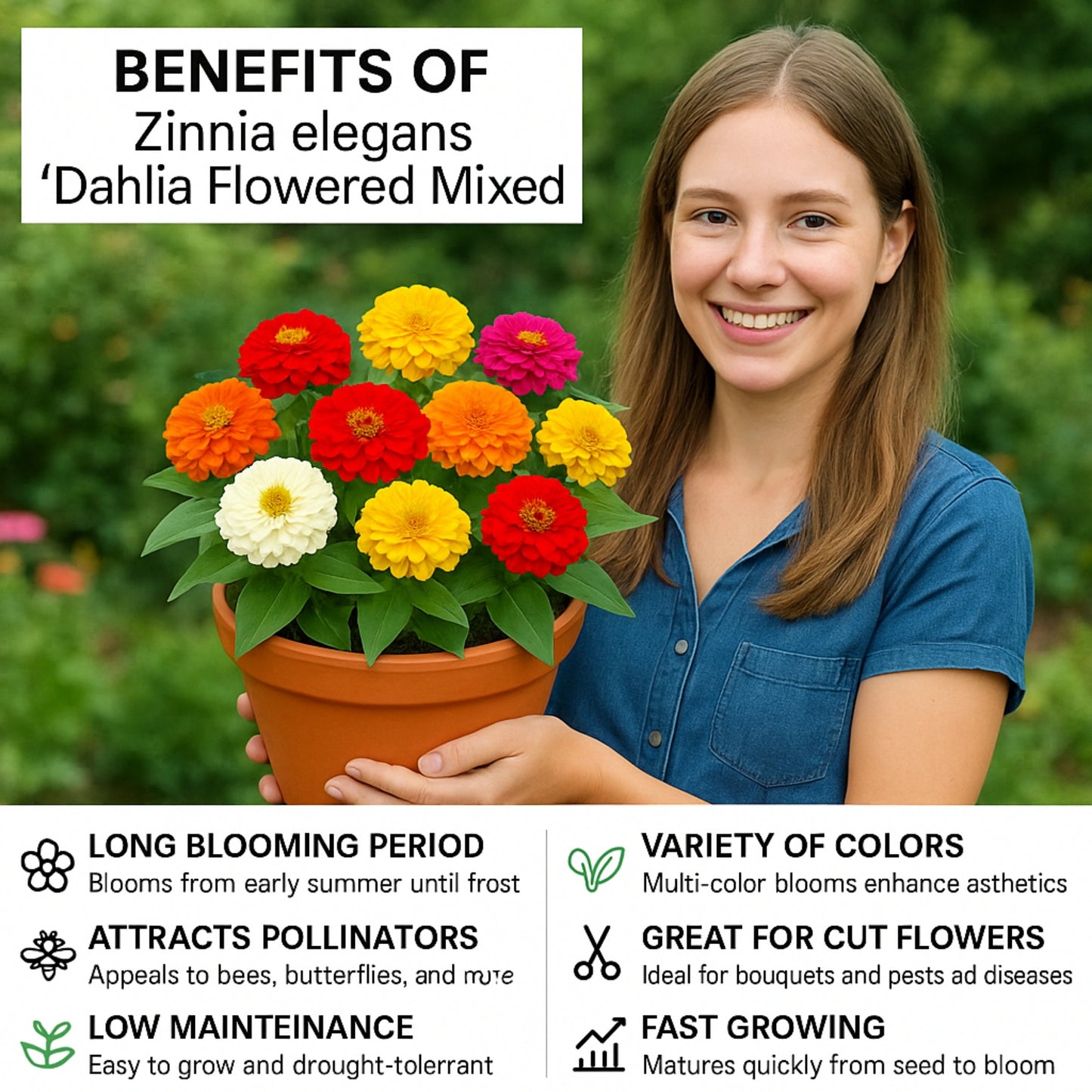 Zinnia Dahlia Flowered Mixed - Buy 1 Get 1 Free (200 Seeds)